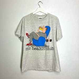 Vintage 90s t shirt MR HEALTH CLUB Funny Cartoon Jim Benton Gray